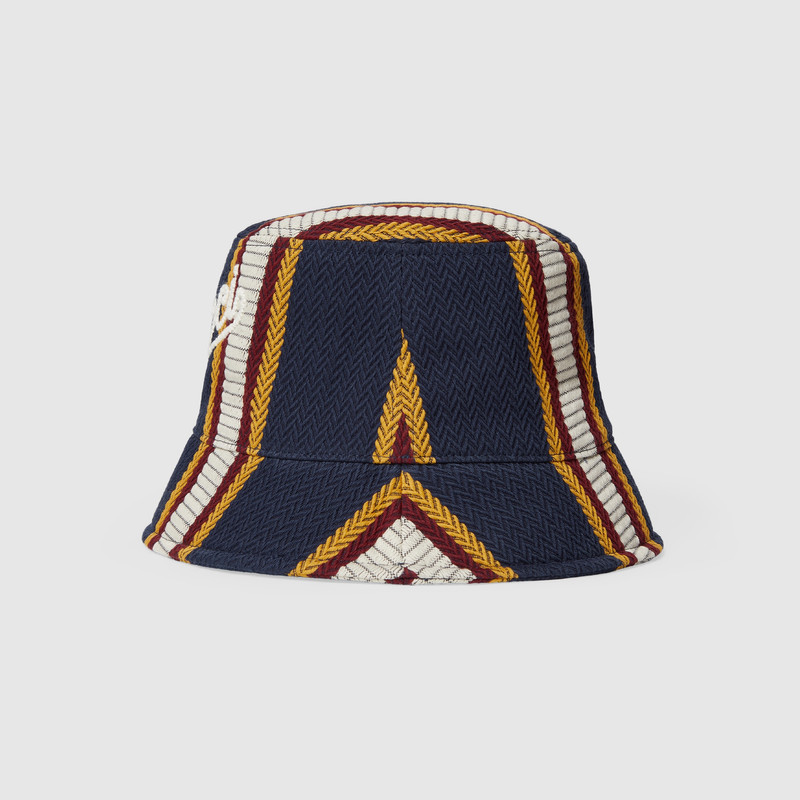 GUCCI Striped canvas bucket hat with embroidery outlook