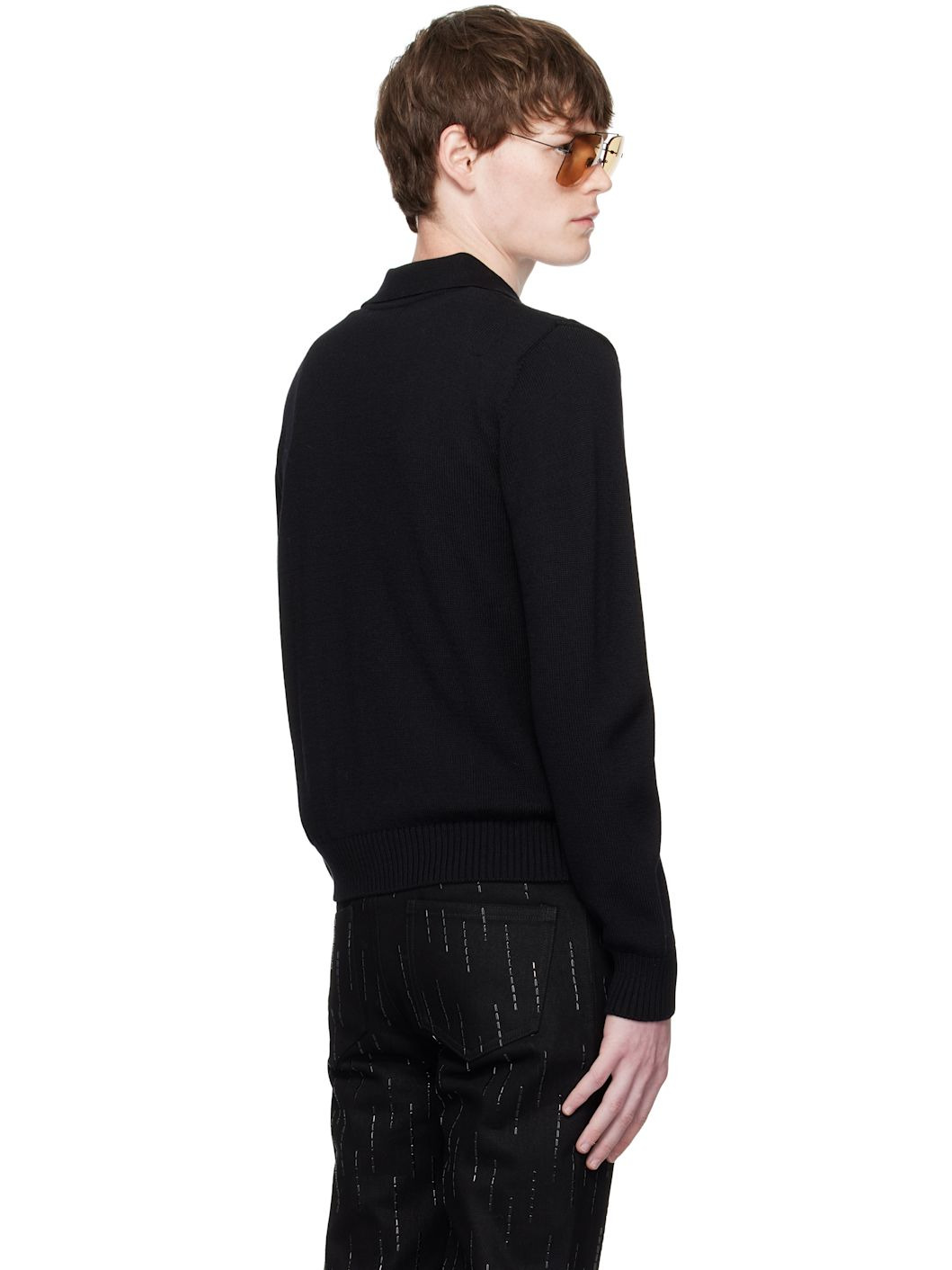 Black Cable Knit Zip Polo - 3