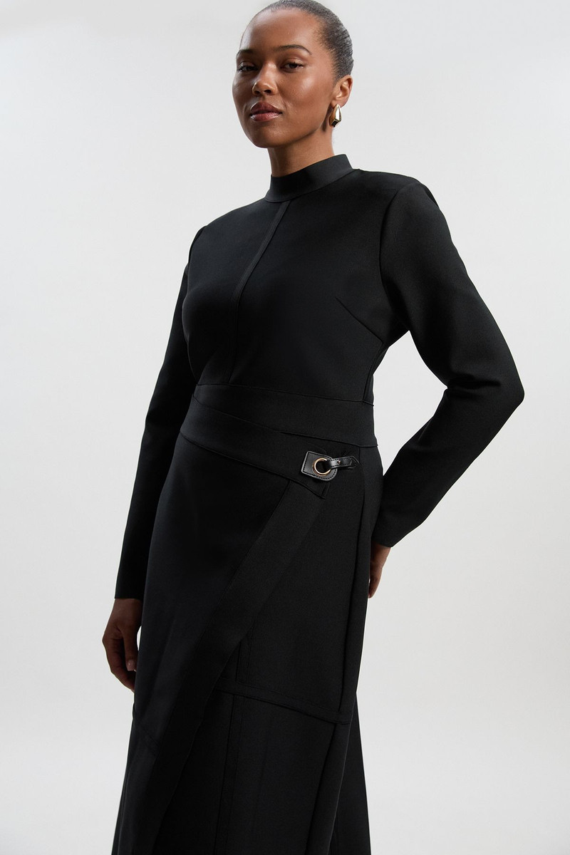 Plus Size Figure Form Bandage Asymmetric Long Sleeve Knit Midi Dress 1
