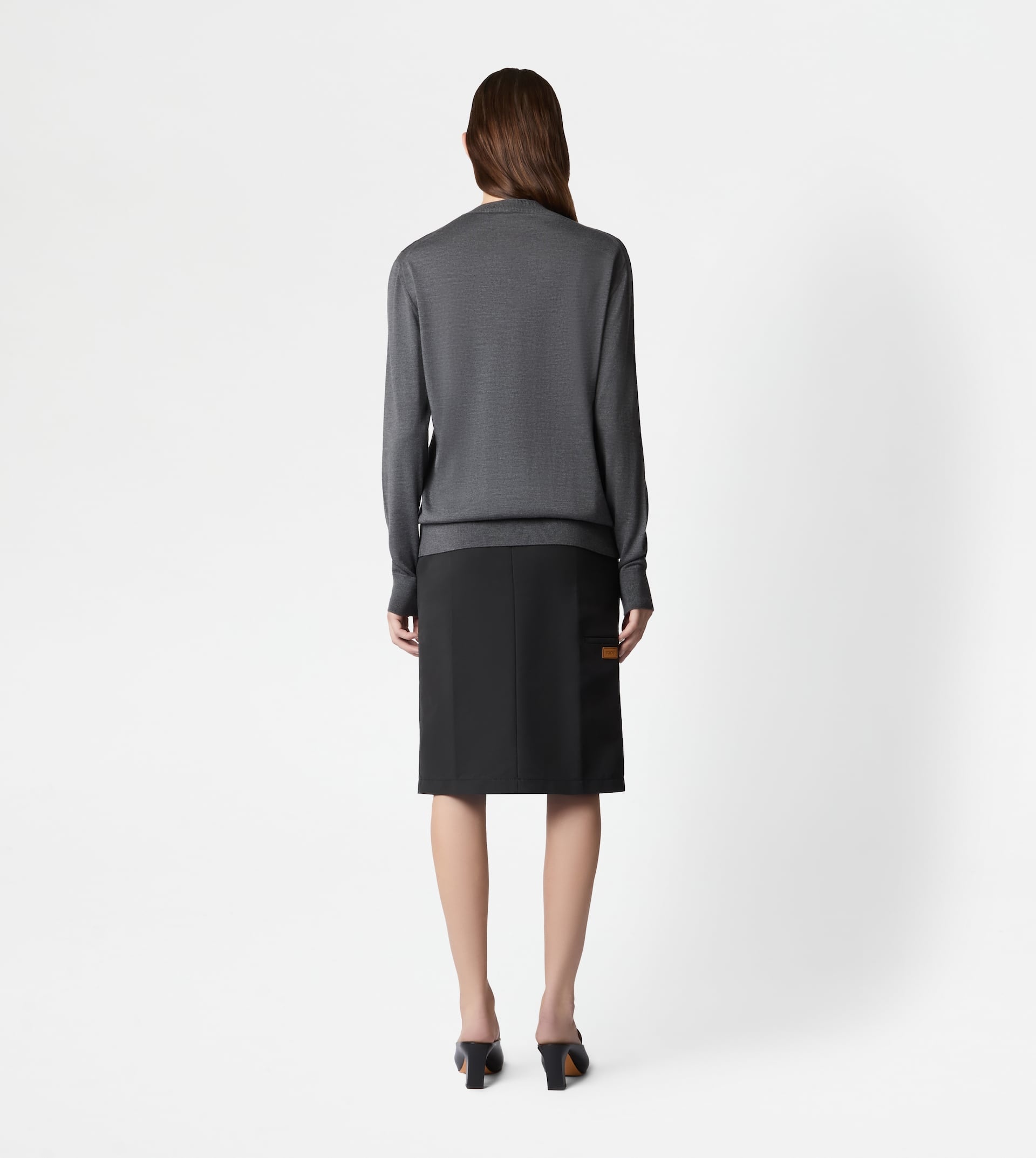 V-NECK PULLOVER WITH LEATHER INSERTS - GREY - 3