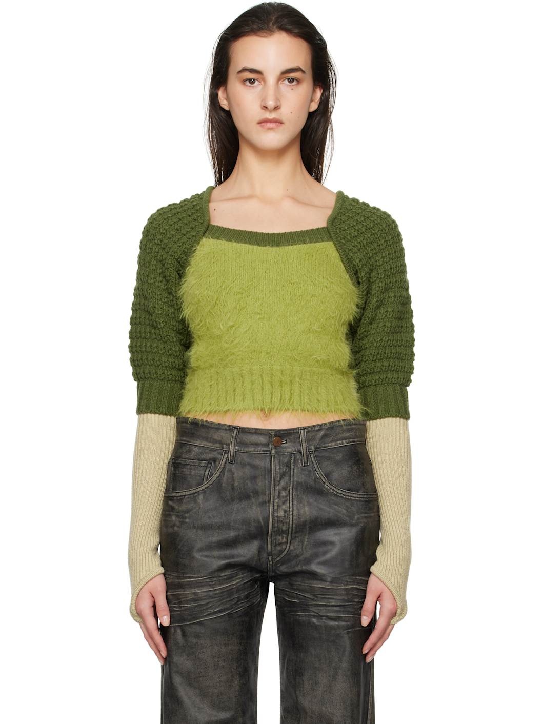 Green Furry Chunky Knit Sweater - 1