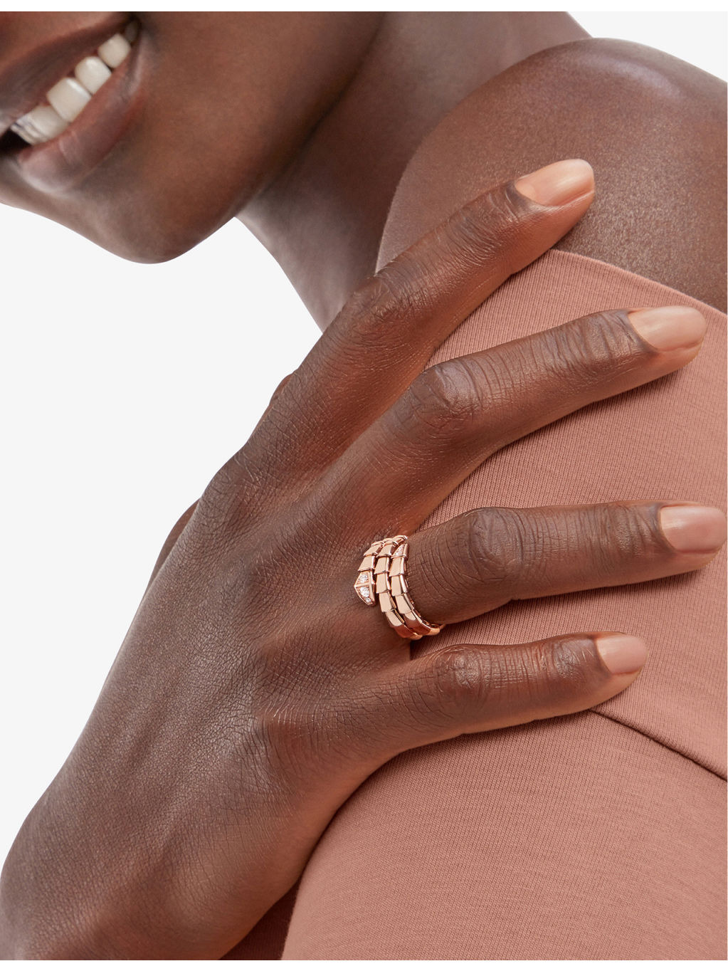 Serpenti Viper 18ct rose-gold and 0.1ct brilliant-cut diamond ring - 3