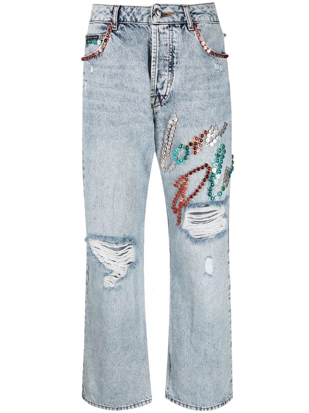 stud-embellished wide-leg jeans - 1