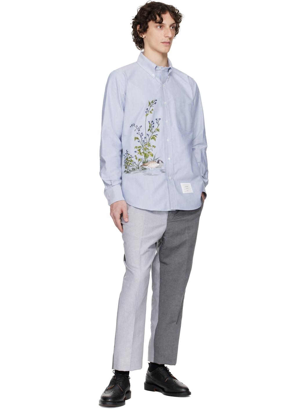 Blue Straight Fit Stitch Goose Scenic Shirt - 4