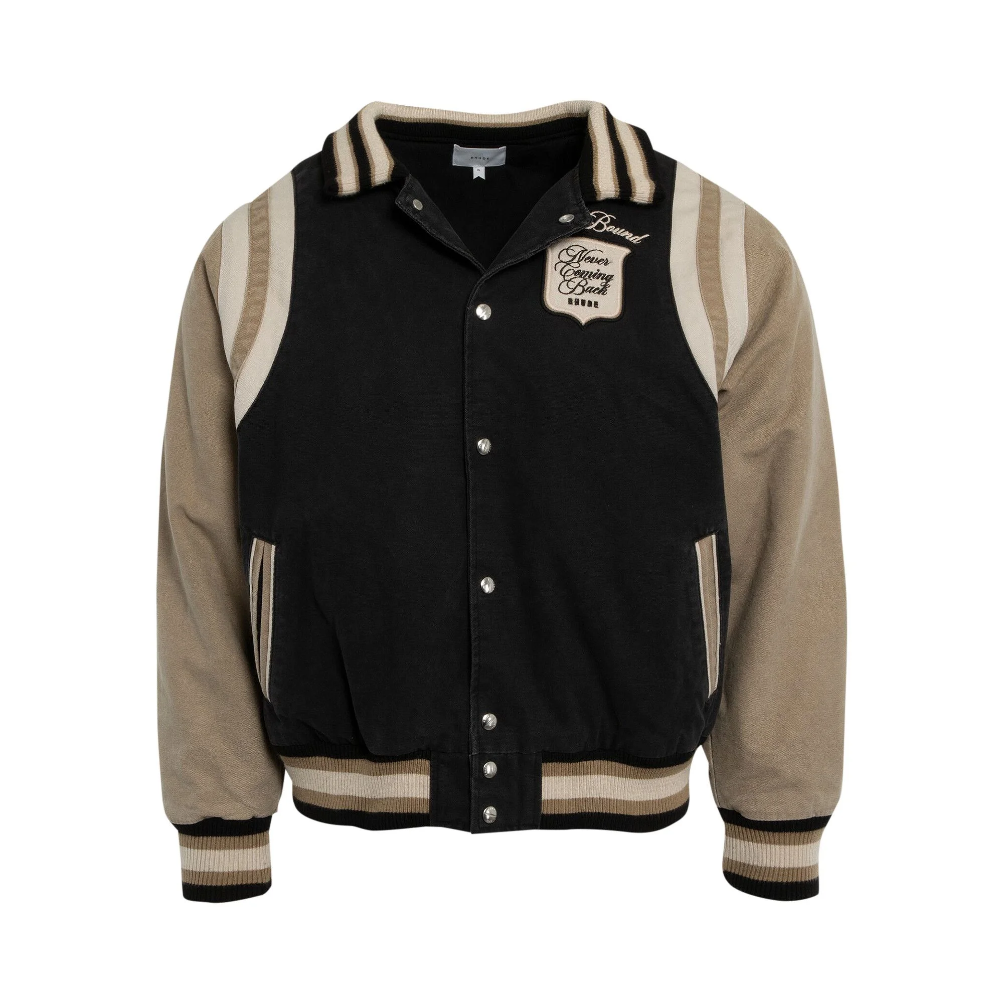 Rhude Washed Canvas Varsity Jacket 'Black/Khaki' - 1