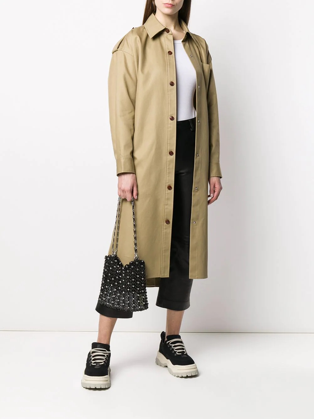 button down belted trench coat - 2