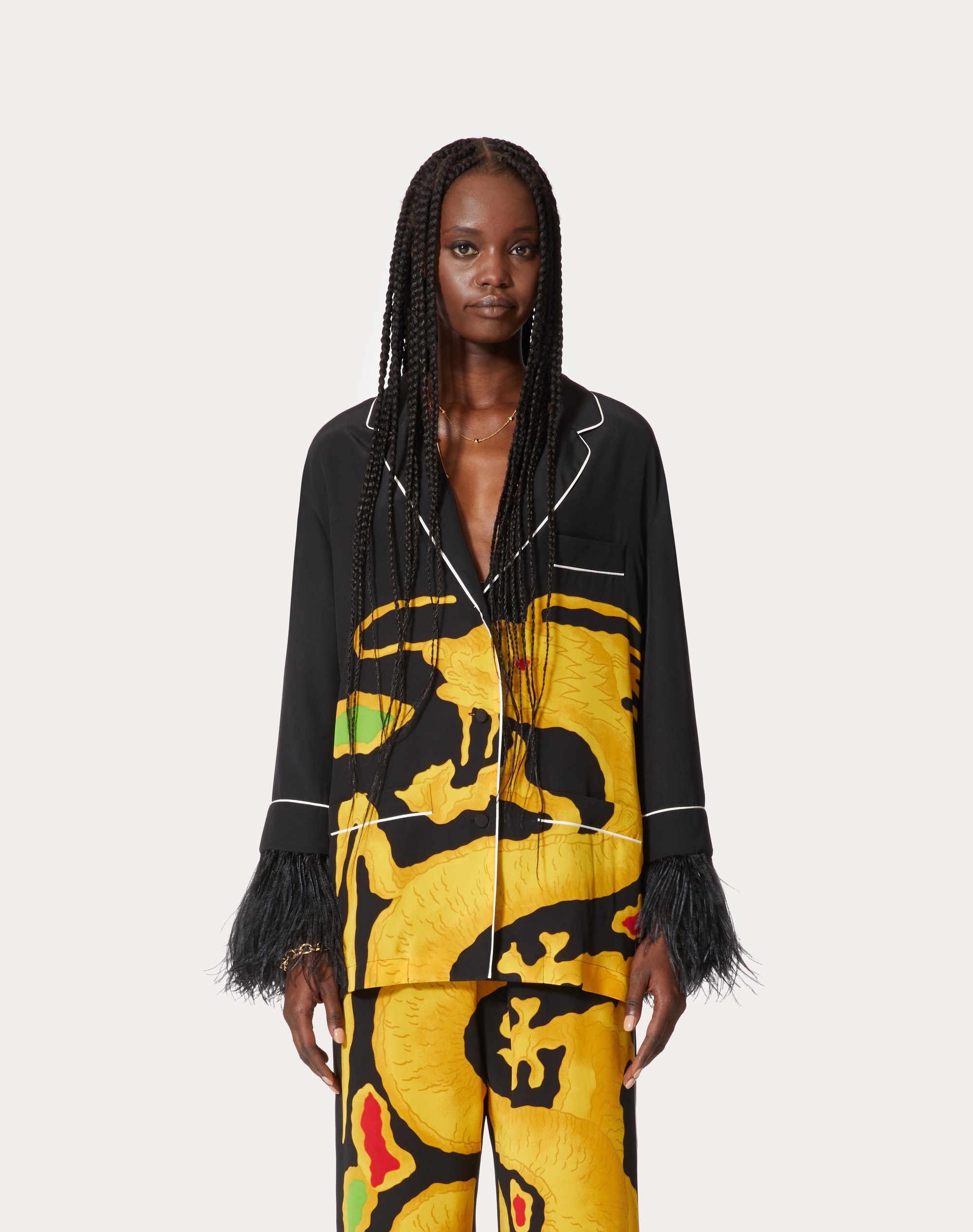 DRAGO RE-EDITION PRINT CREPE DE CHINE SHIRT WITH FEATHER EMBROIDERY - 3