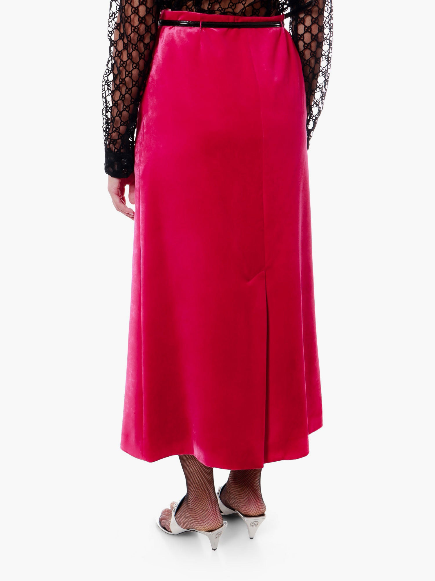 Velvet Skirt With Belt And Horsebit Detail - 4