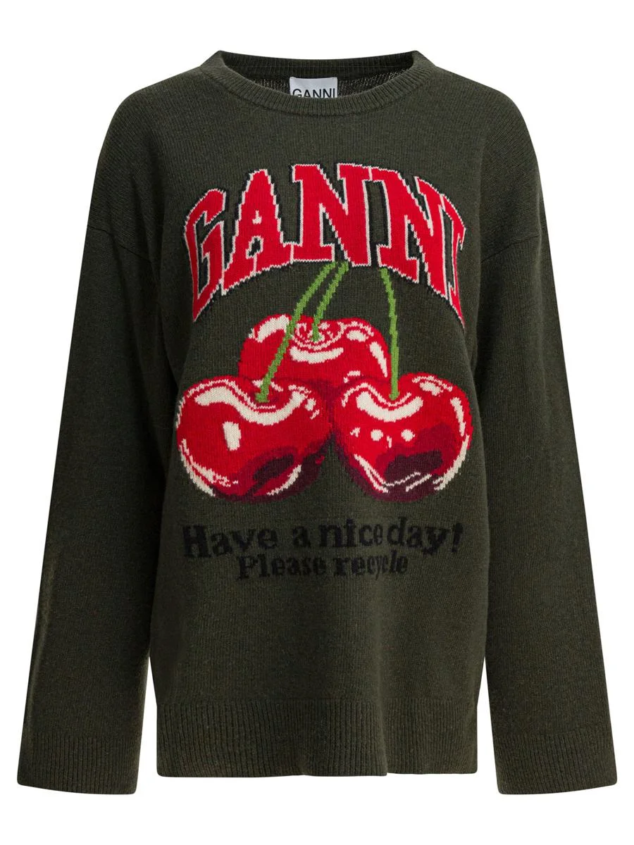Ganni Wool-Blend Crew-Neck Sweater - 1
