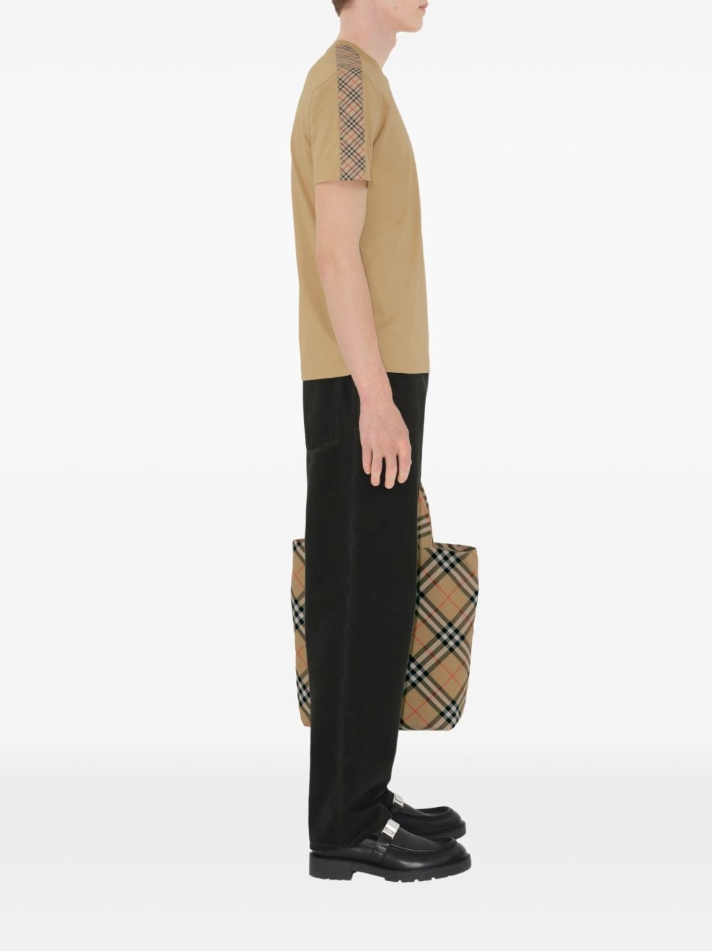 checkered-trim cotton T-shirt - 3