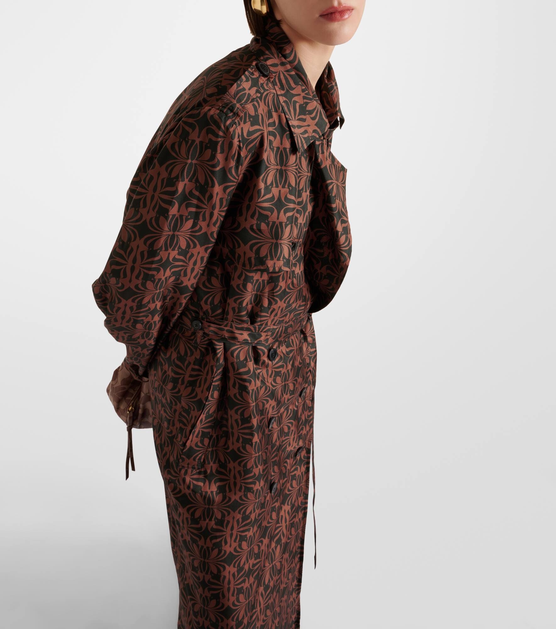 Printed silk satin trench coat - 5