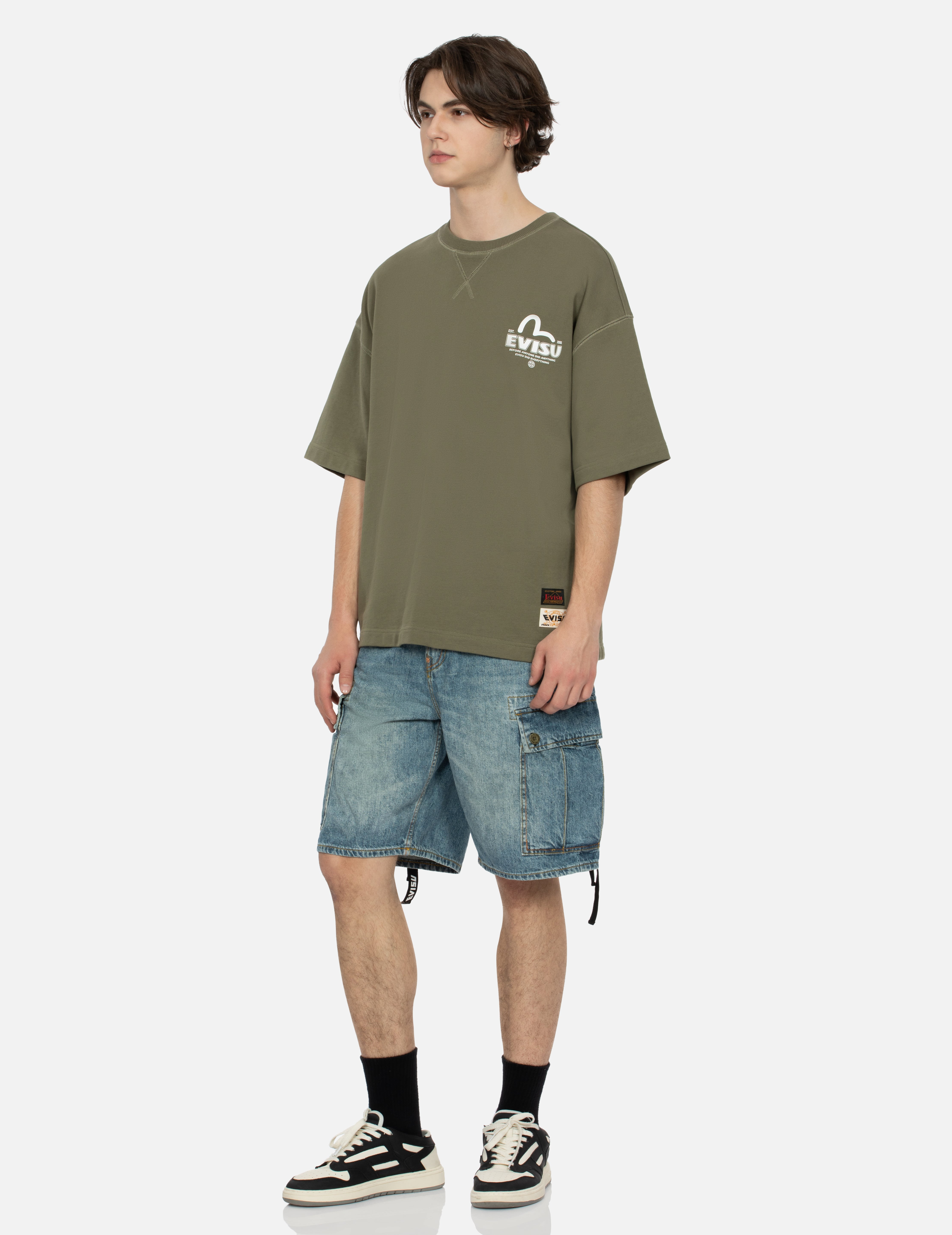 SEAGULL PRINT RELAX FIT DENIM SHORTS - 4