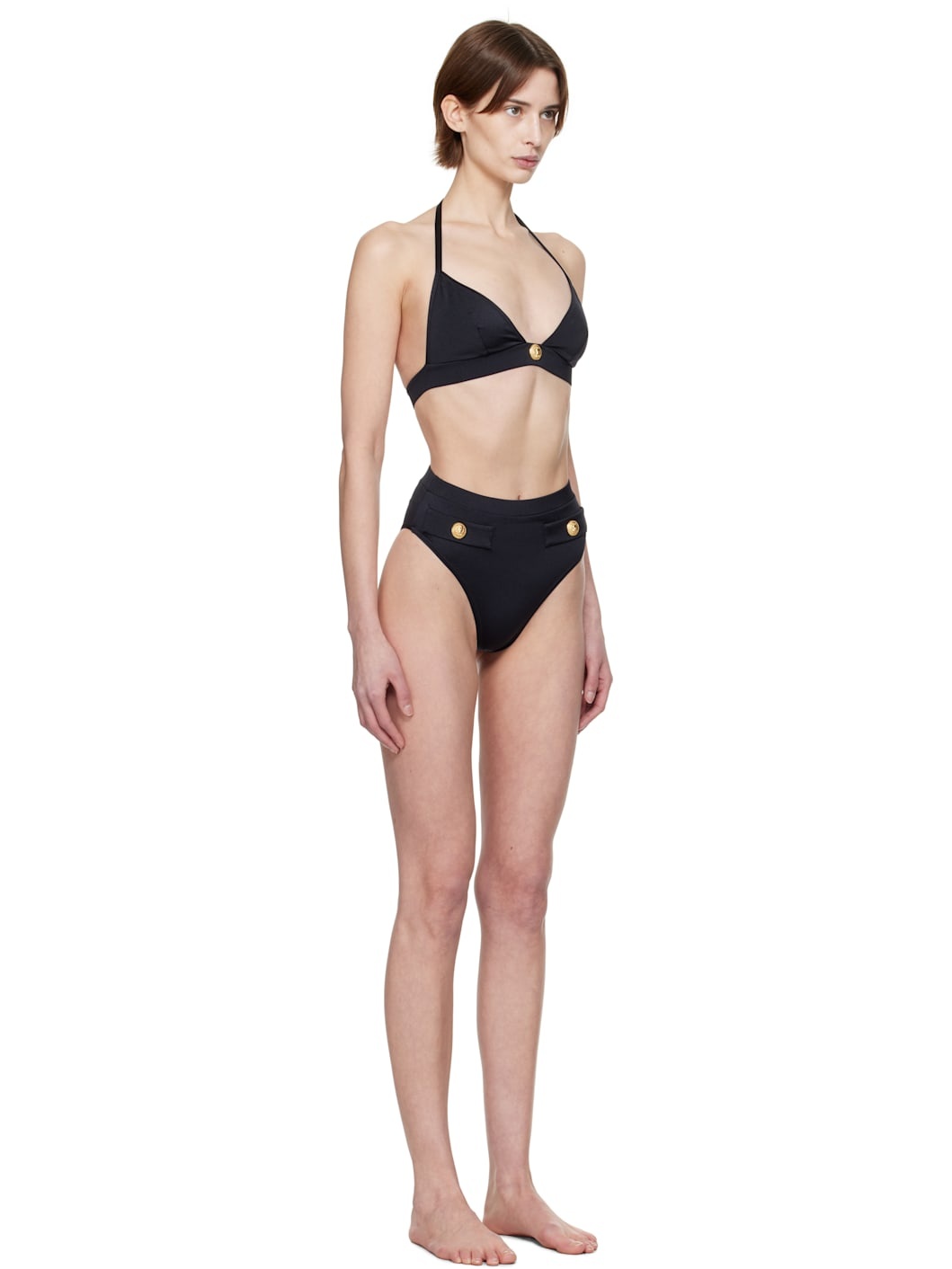 Black Button Triangle Bikini - 2