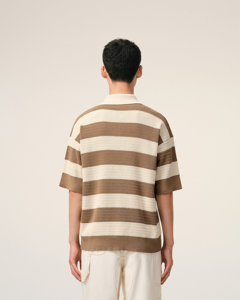 WHITE AND BROWN COTTON AMI DE COEUR POLO 5