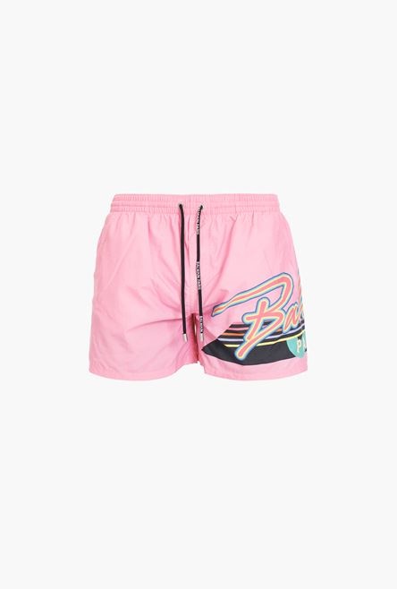 Pink swimsuit with Balmain logo print - 1