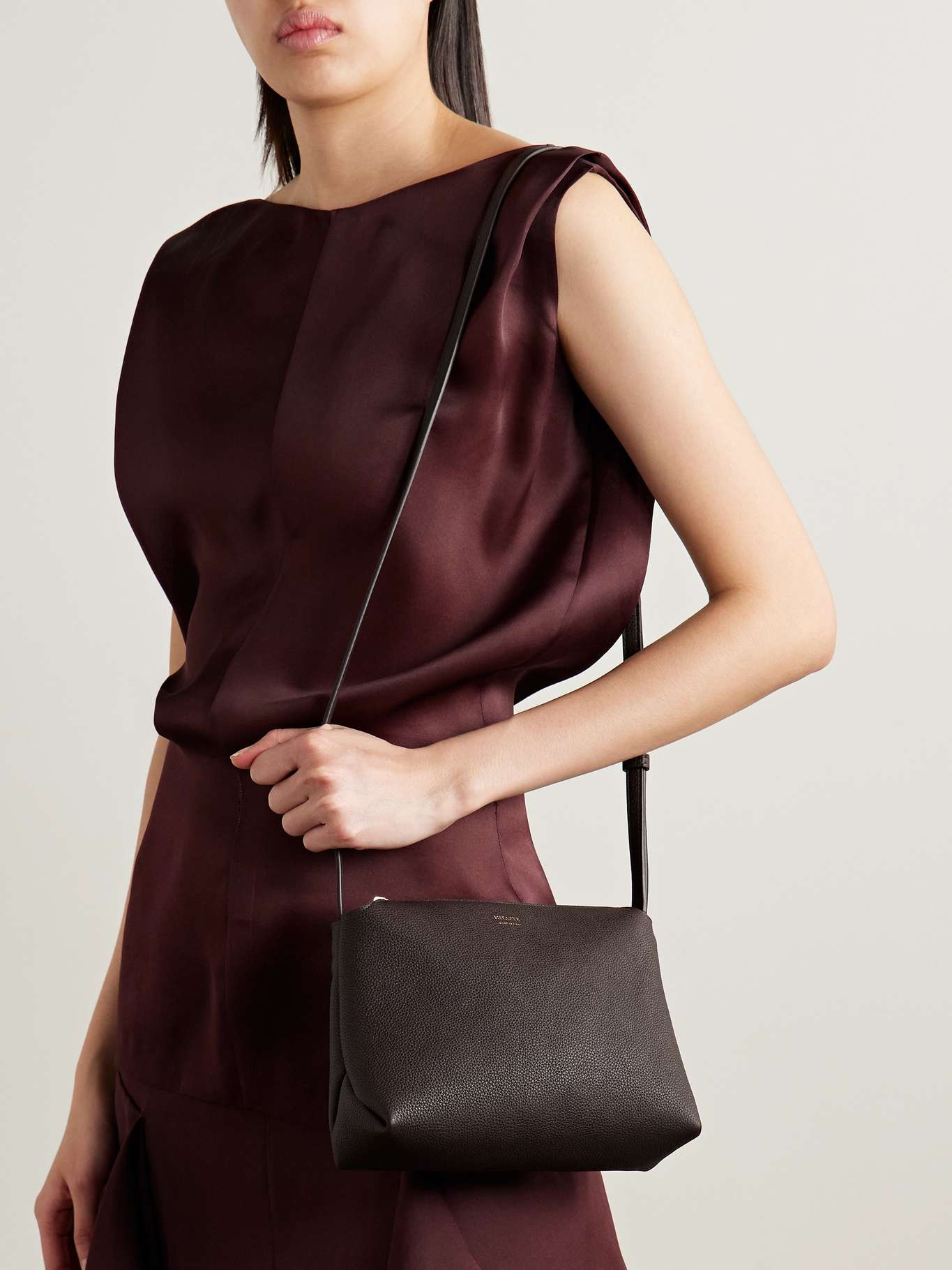 Lina medium textured-leather shoulder bag Brown - 2