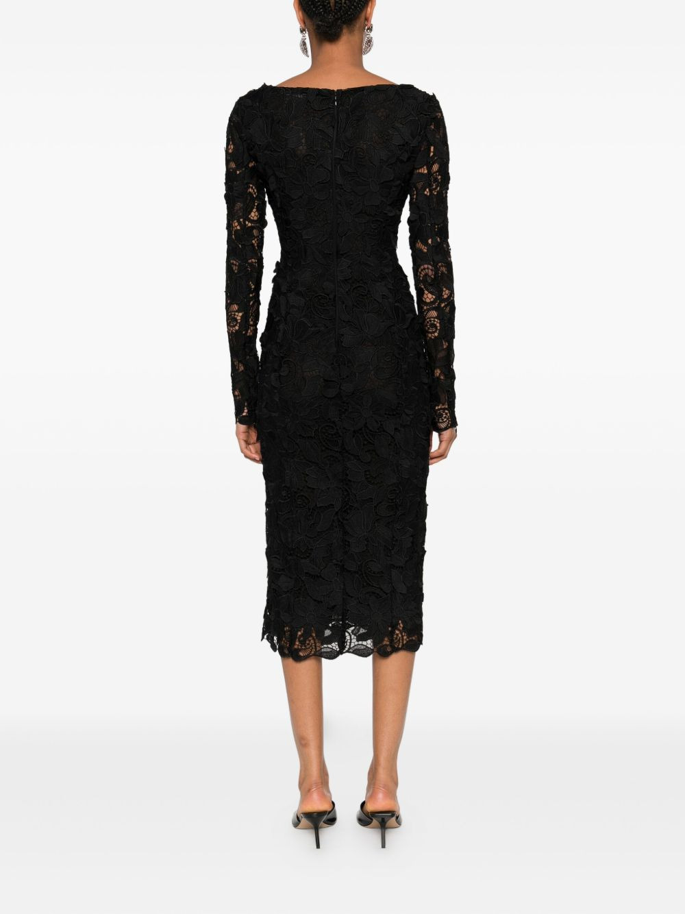 floral-lace long-sleeves midi party dress - 4
