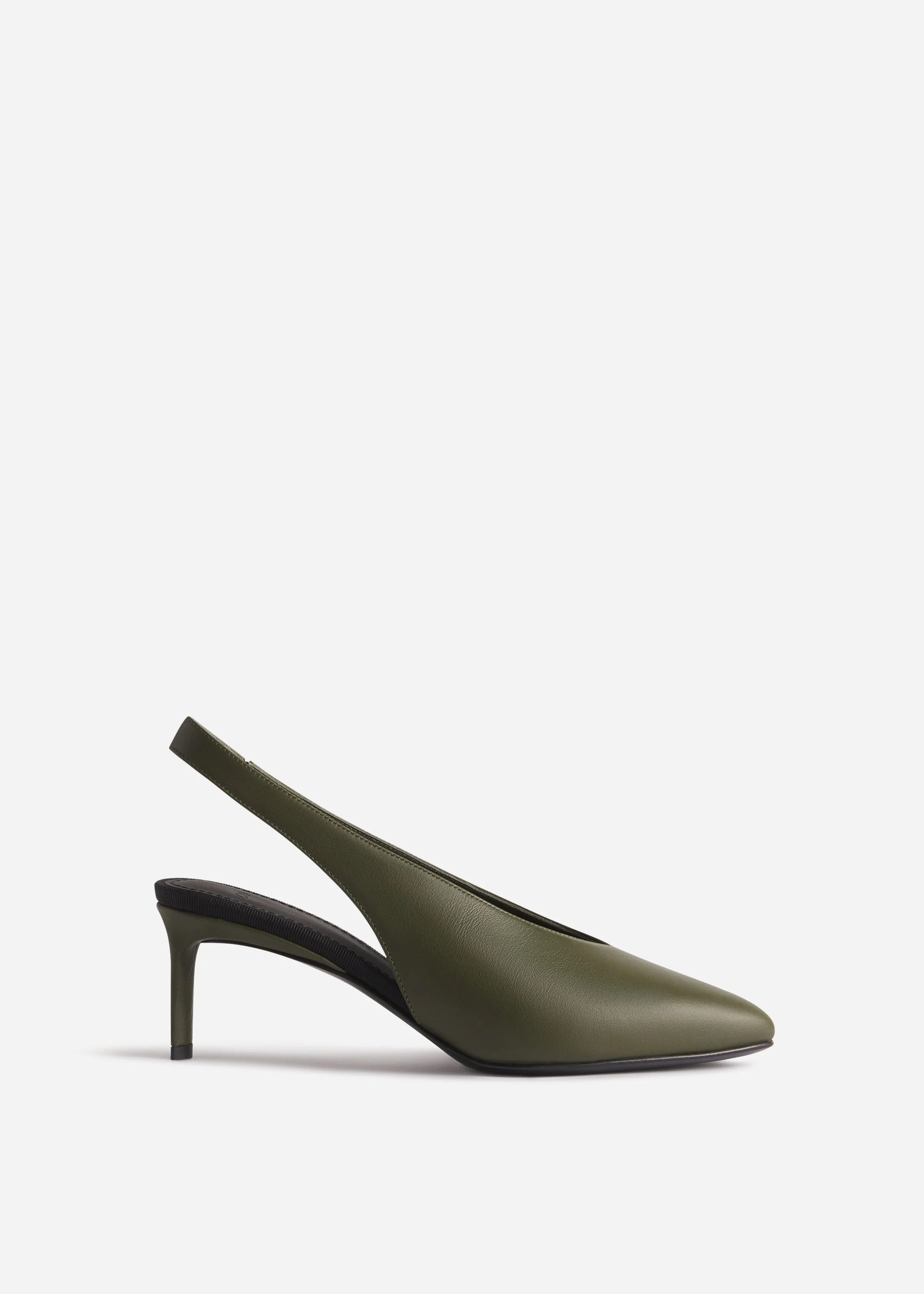 Pointed Slingback Leather Heel in Olive - 1