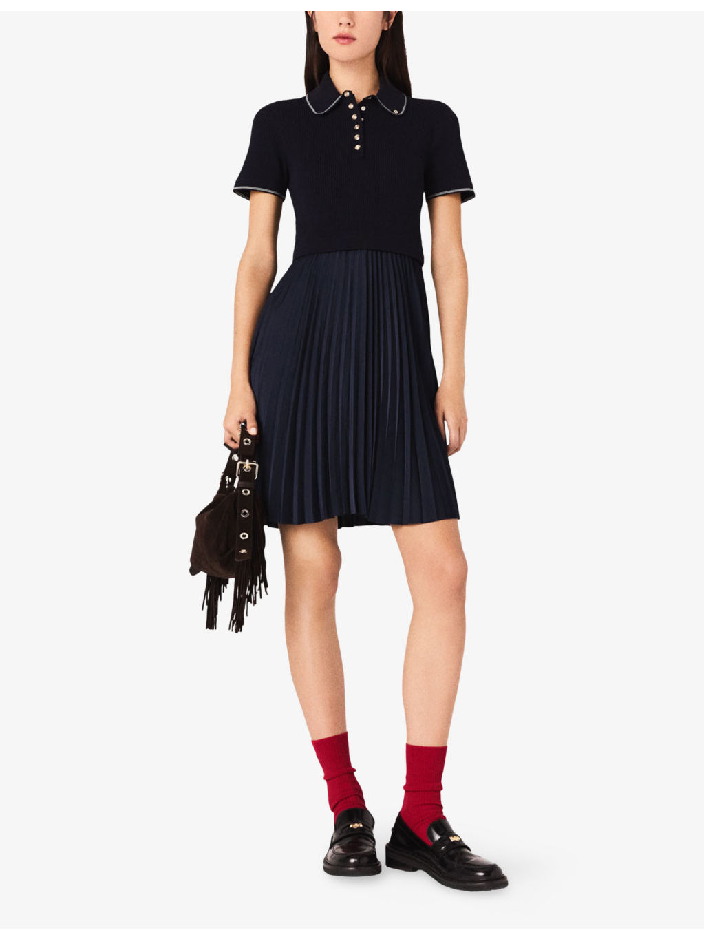 Polo-Collar Pleated Stretch-Woven Mini Dress - 2