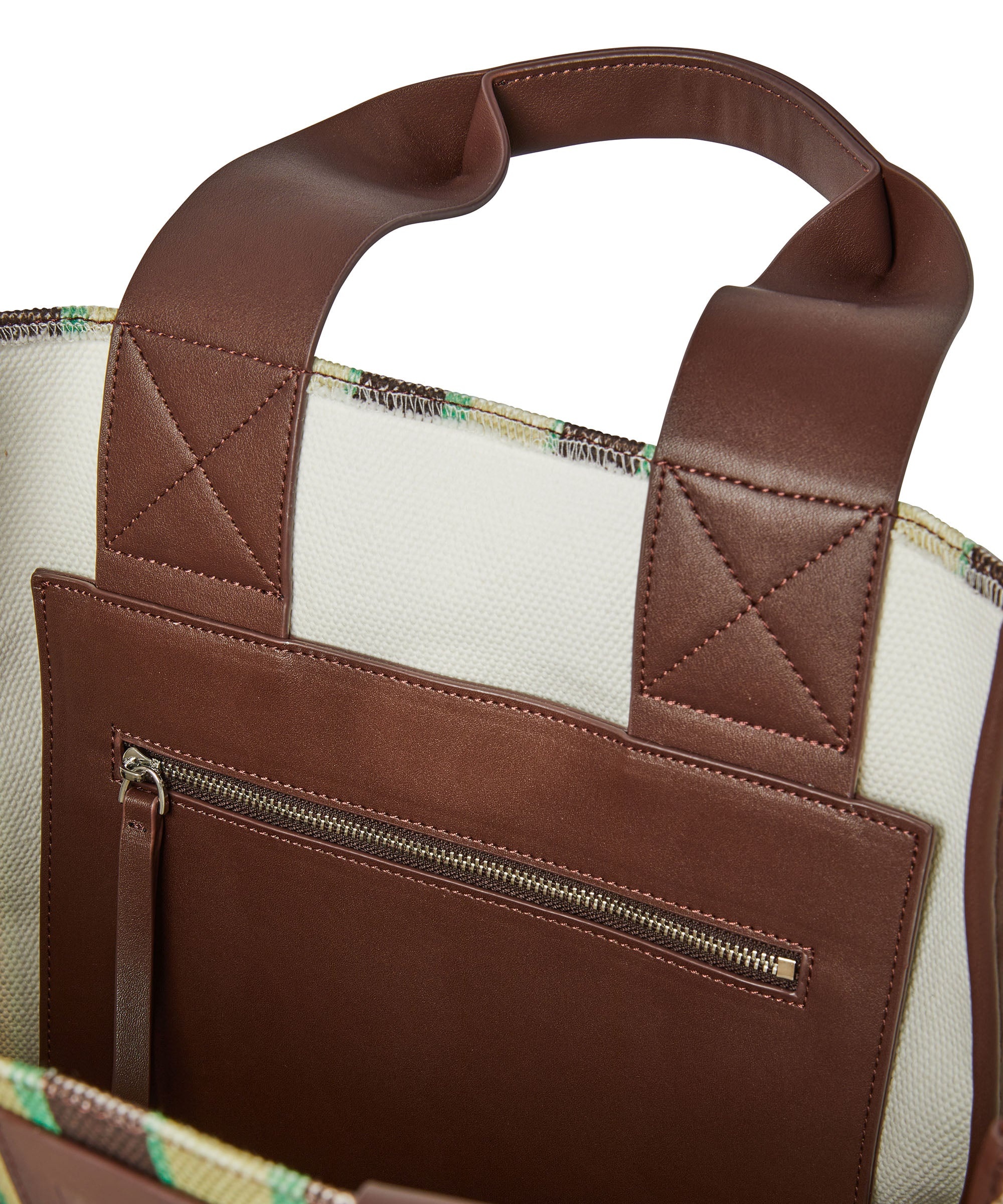 Striped cotton tote bag with leather handles - 4