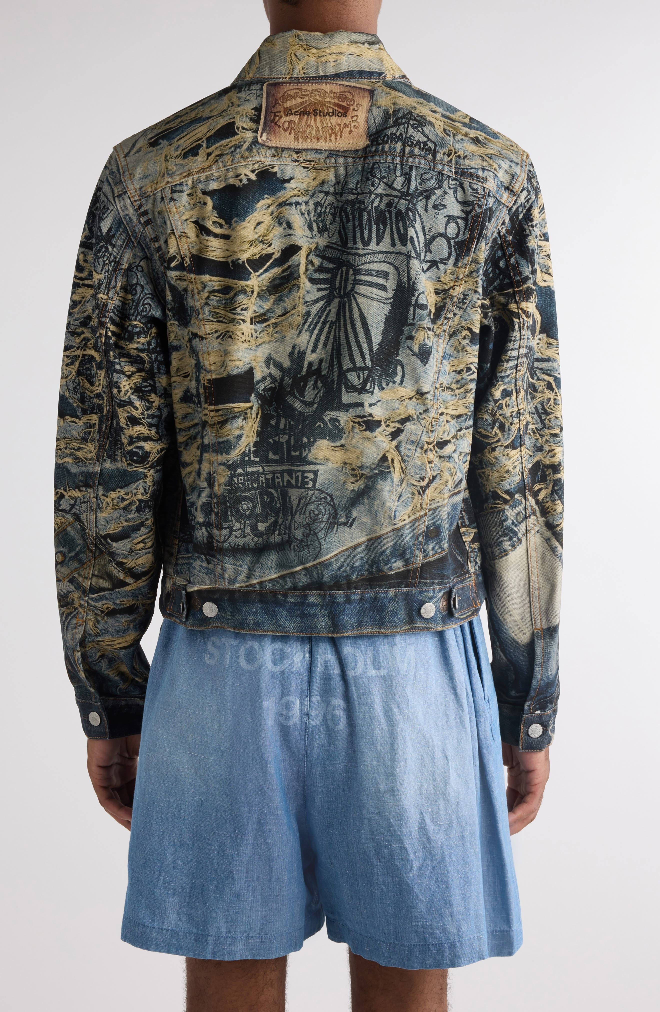 Acne Studios Trompe l'Oeil Print Denim Jacket in Mid Blue at Nordstrom - 3