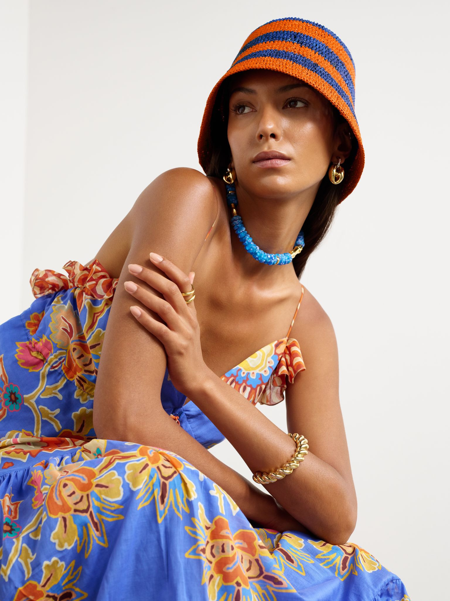 Striped raffia bucket hat Orange - 2