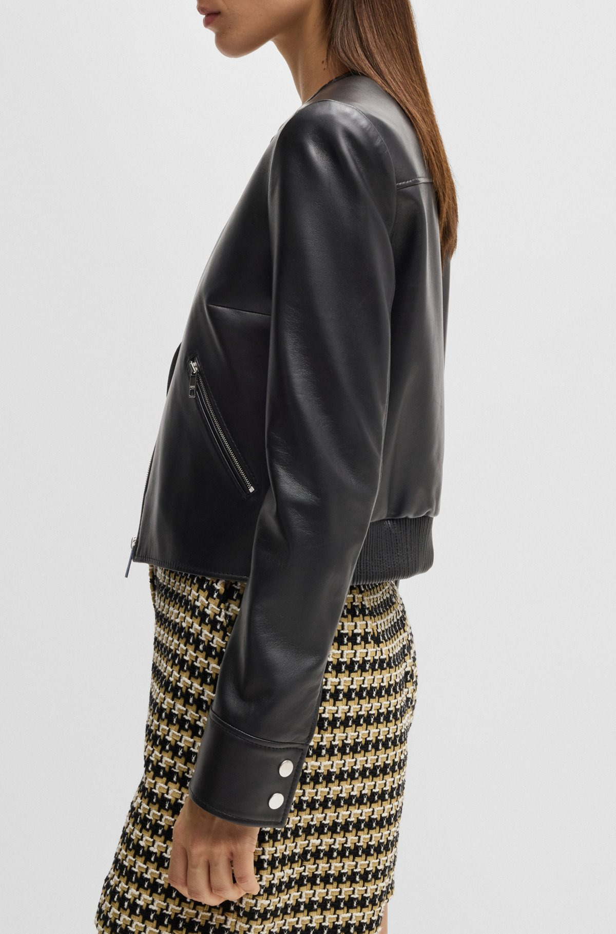 COLLARLESS LEATHER JACKET WITH ZIP CLOSURE - 6