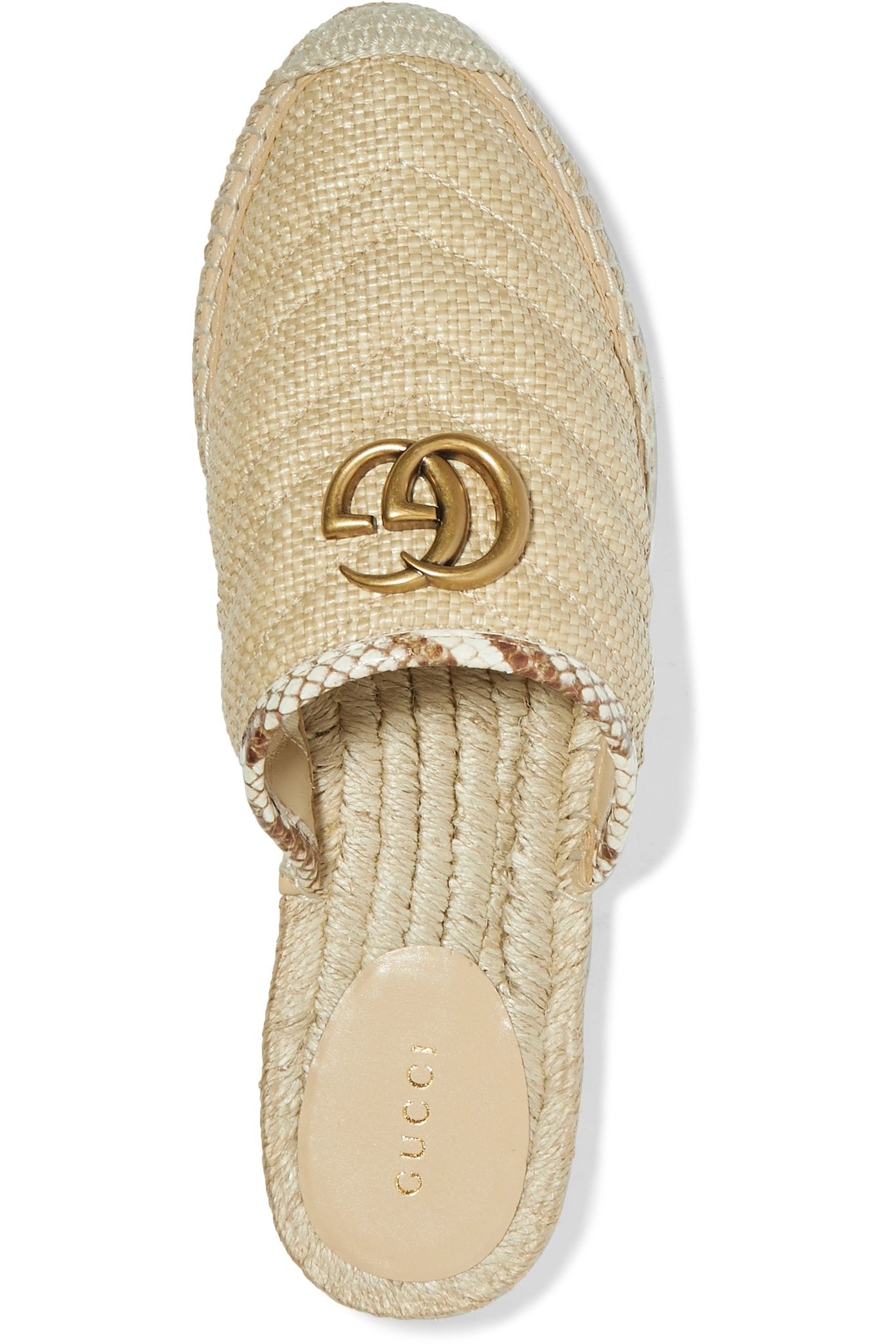 Pilar elaphe-trimmed raffia espadrille slippers - 6