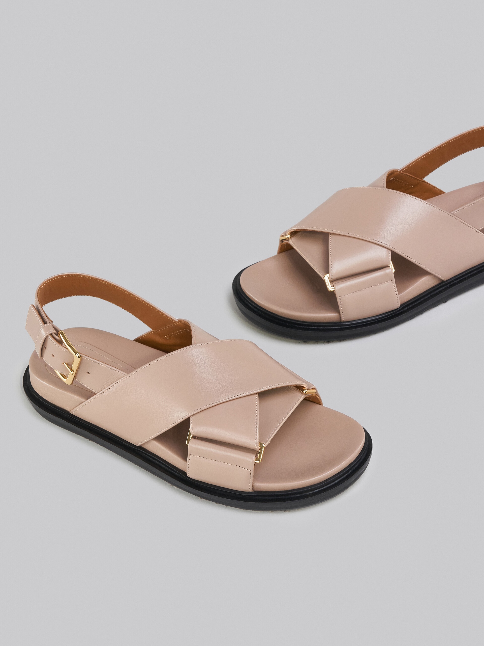 BEIGE LEATHER CRISS-CROSS SANDAL - 5