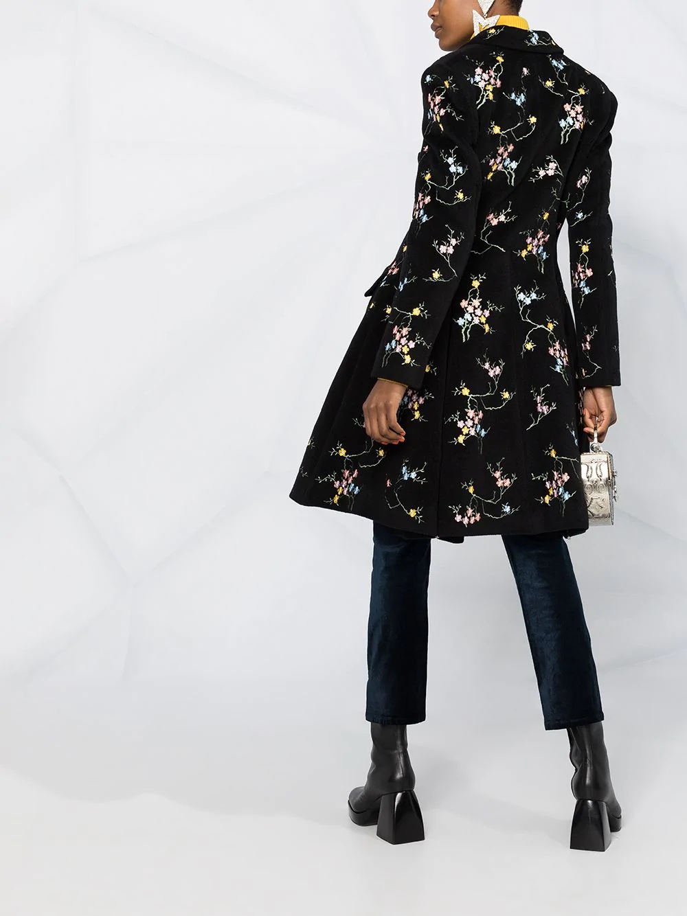 floral-embroidered coat - 4