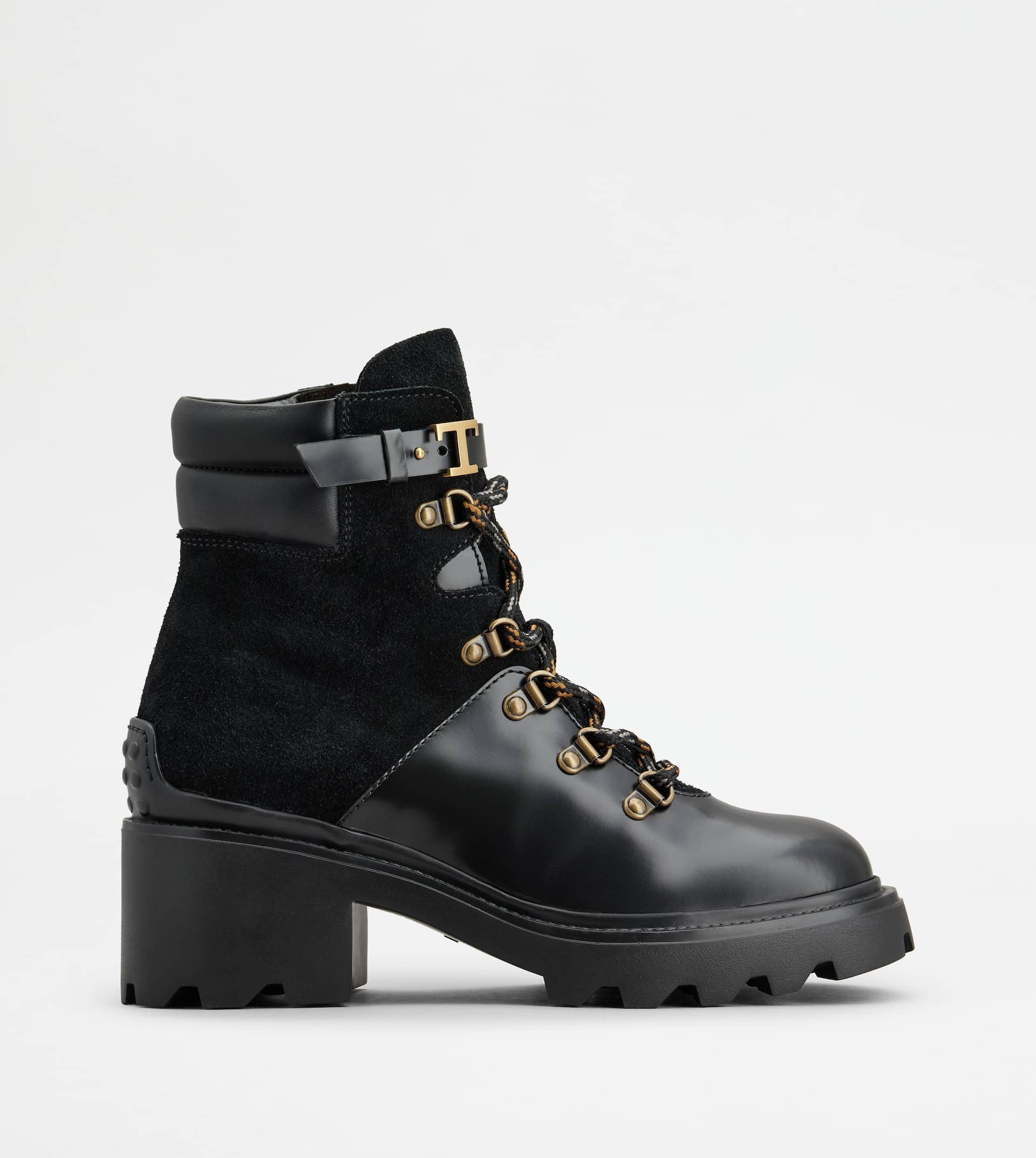 LACE-UP ANKLE BOOTS IN SMOOTH LEATHER AND SUEDE - BLACK - 1