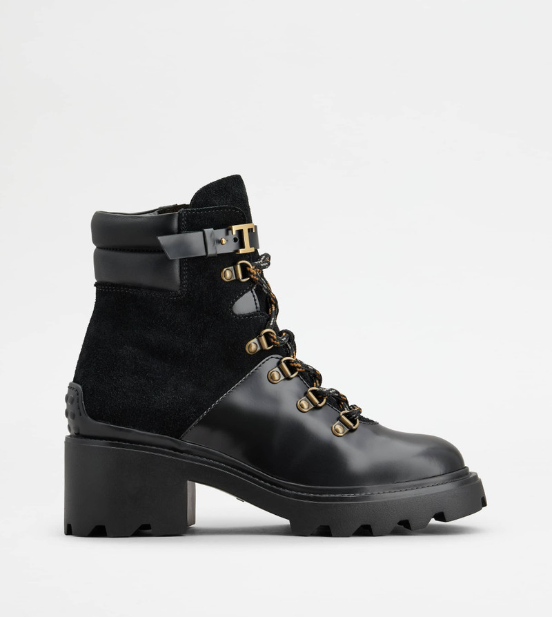 LACE-UP ANKLE BOOTS IN SMOOTH LEATHER AND SUEDE - BLACK 1