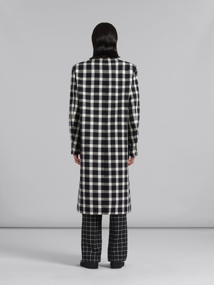 BLACK CHECKED WOOL COAT - 3