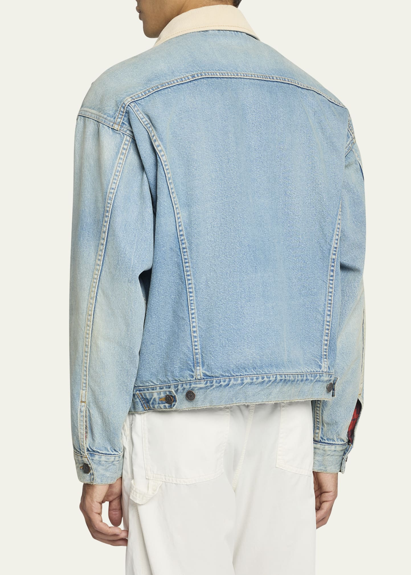 Men's Denim Jacket with Corduroy Collar - 3