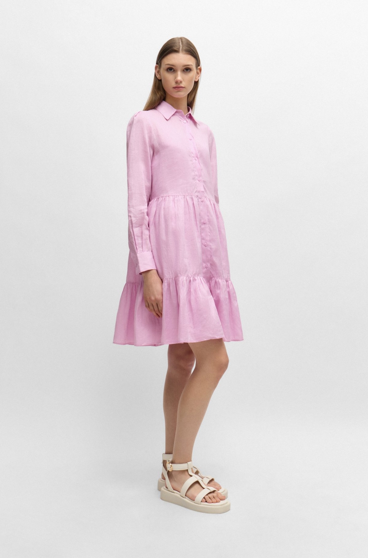 TIERED SHIRT DRESS IN RAMIE WITH COTTON INNER DRESS - 3
