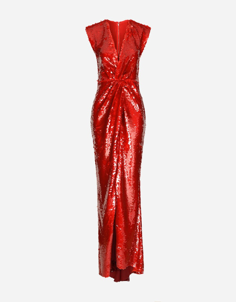 Long sequined dress with draping - 1