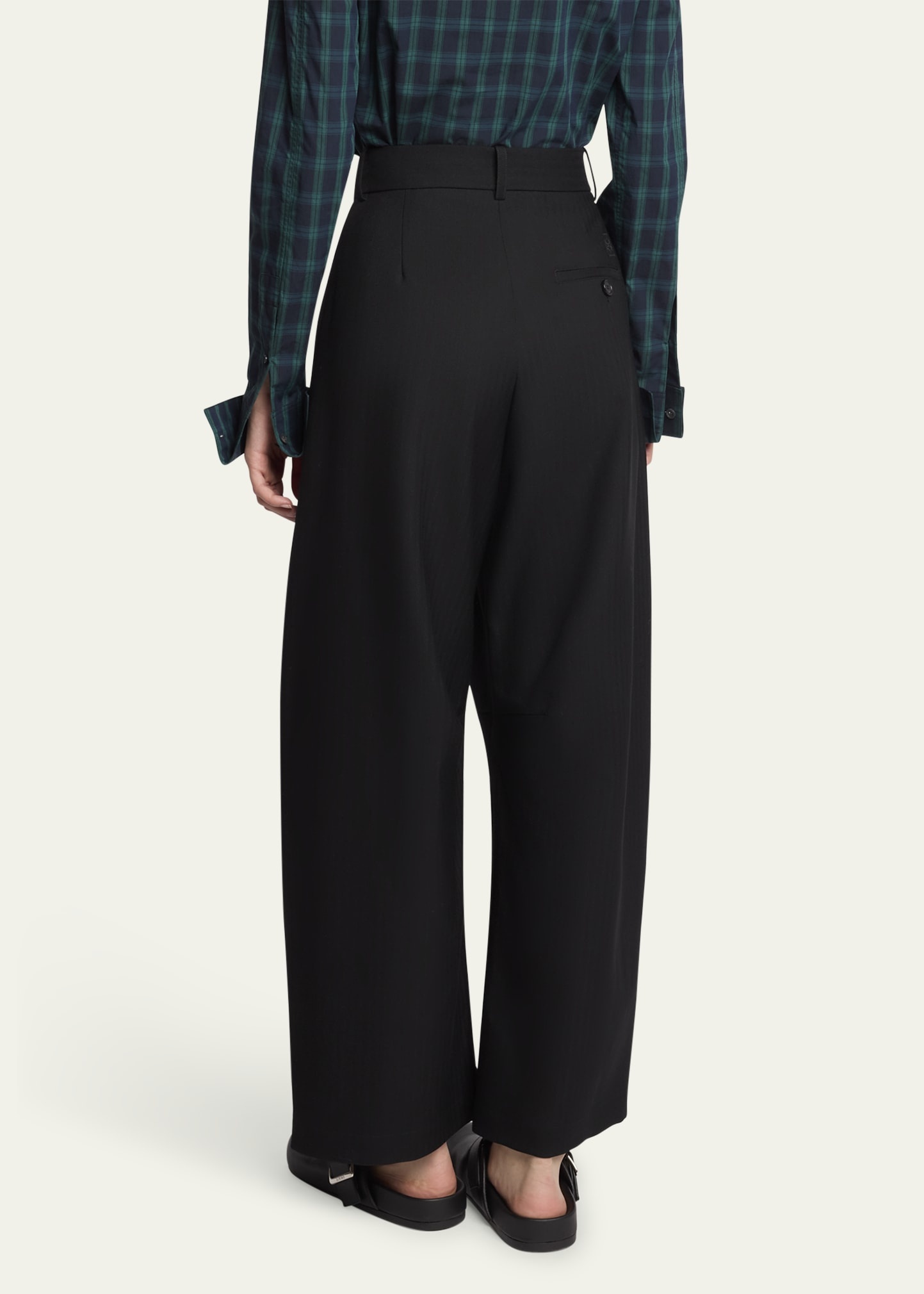 Barrel Leg Pleated Wool Trousers - 3