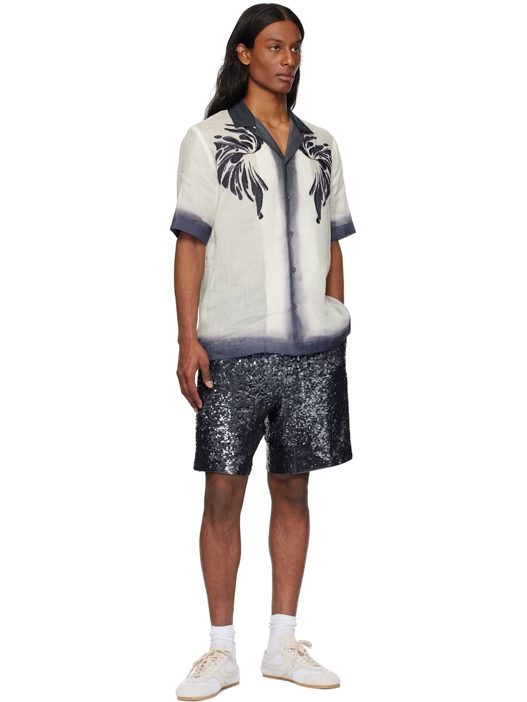 Off-White & Navy Embroidered Shirt - 4