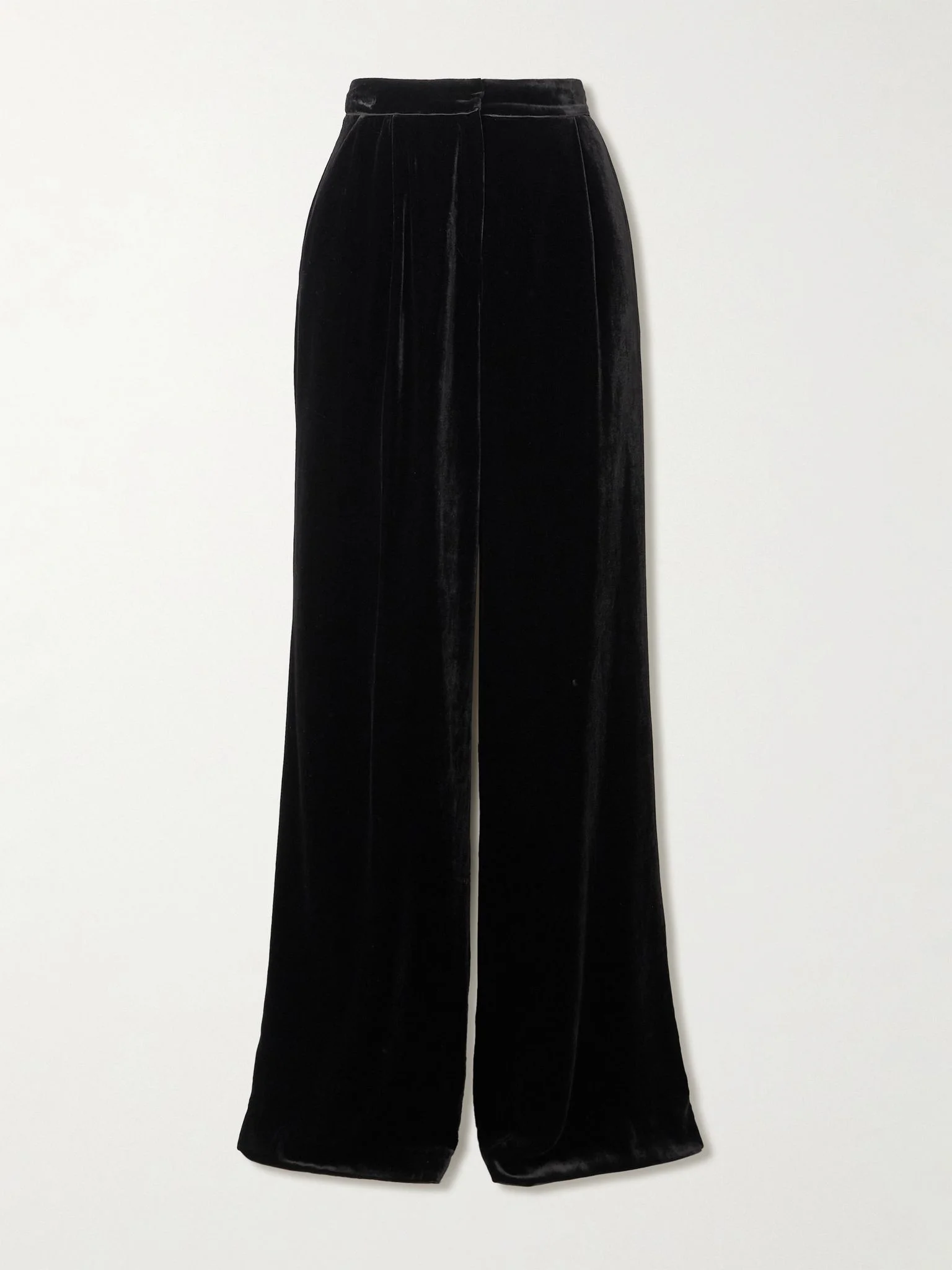 Satin-trimmed velvet wide-leg pants Black - 1