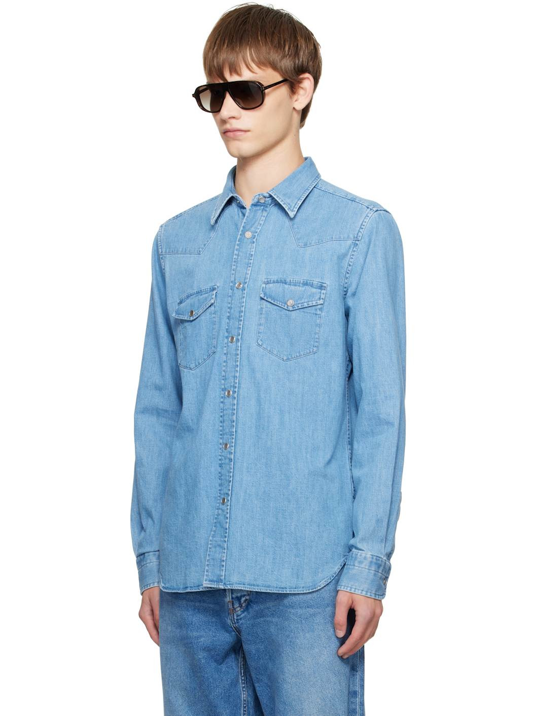 Blue Western Denim Shirt - 4