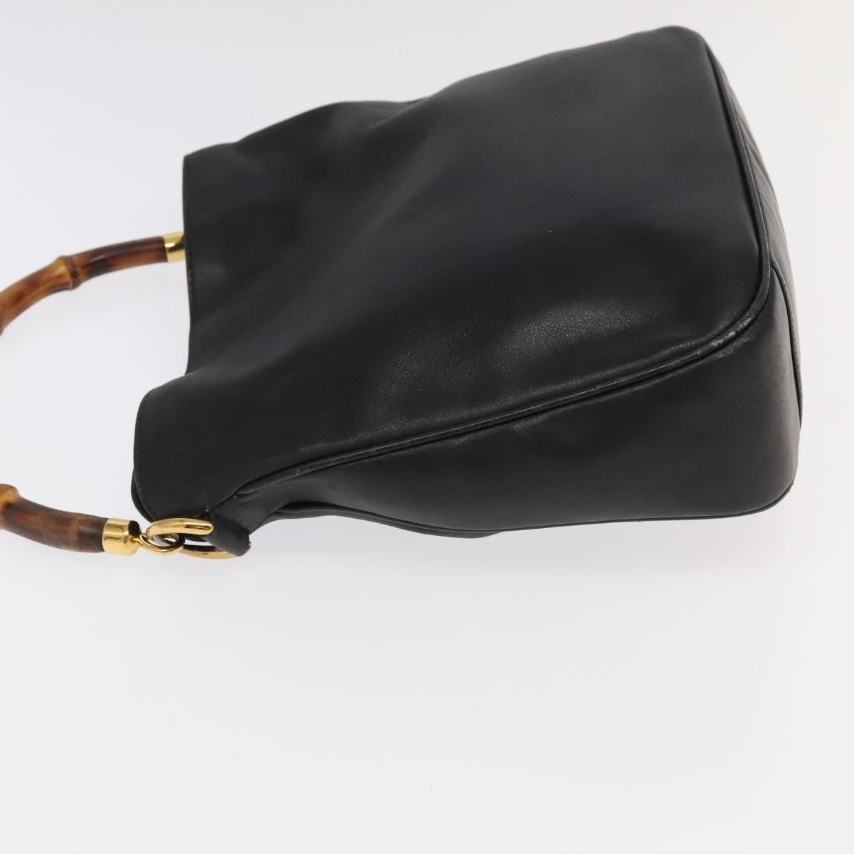 GUCCI Bamboo Hand Bag Leather Black Gold - 4