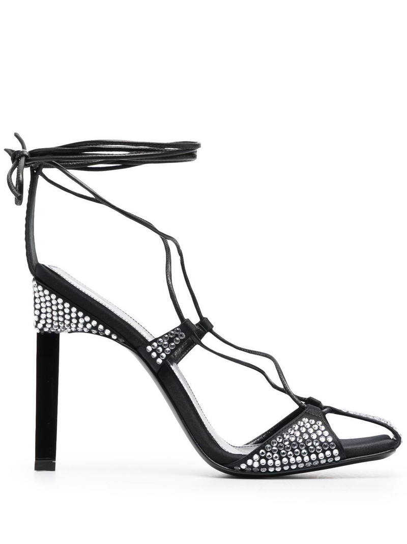 THE ATTICO Adele crystal-embellished satin and leather sandals outlook