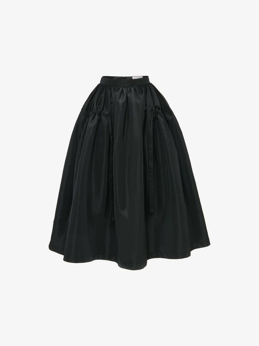 Drawstrings Gathered Midi Skirt in Black - 1