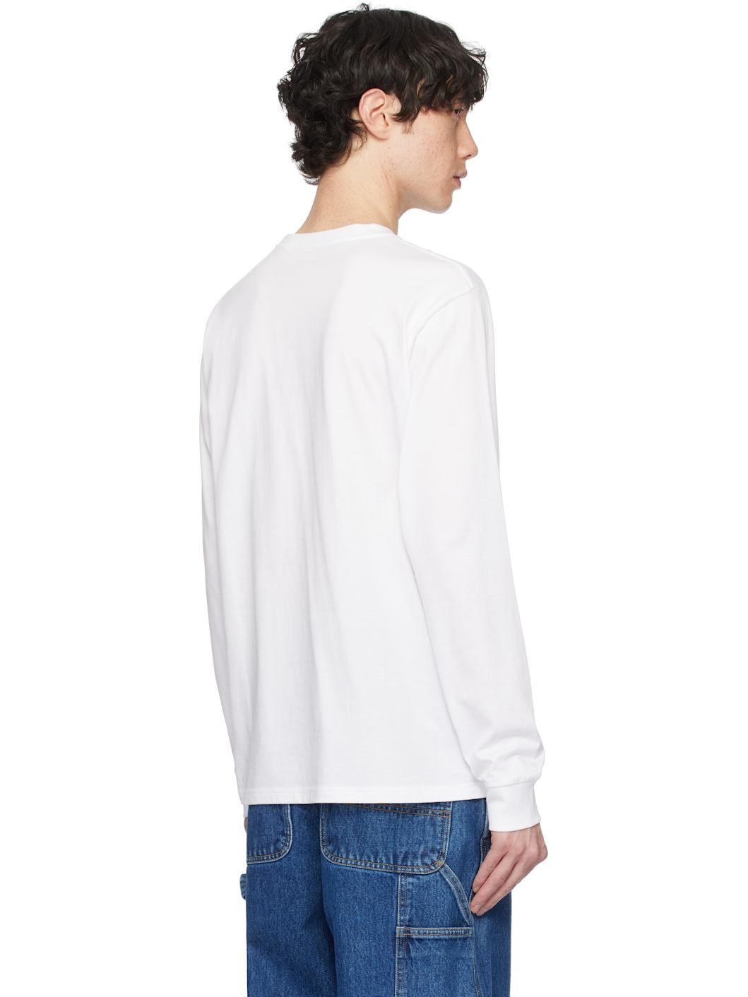 White Long Sleeve Pocket T-shirt - 3