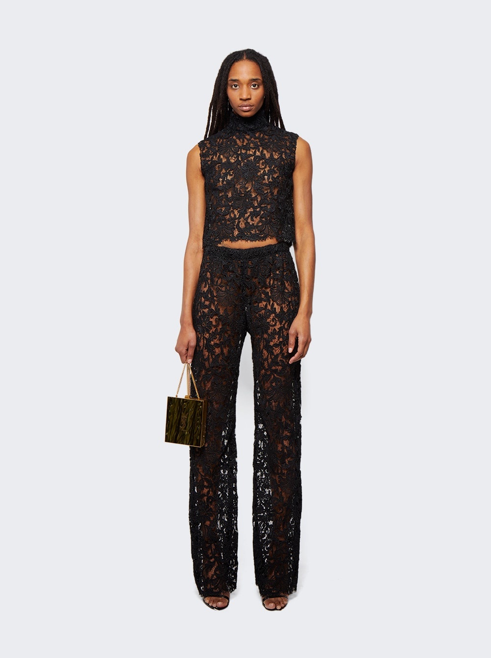 Floral Guipure Lace Pants Black - 2