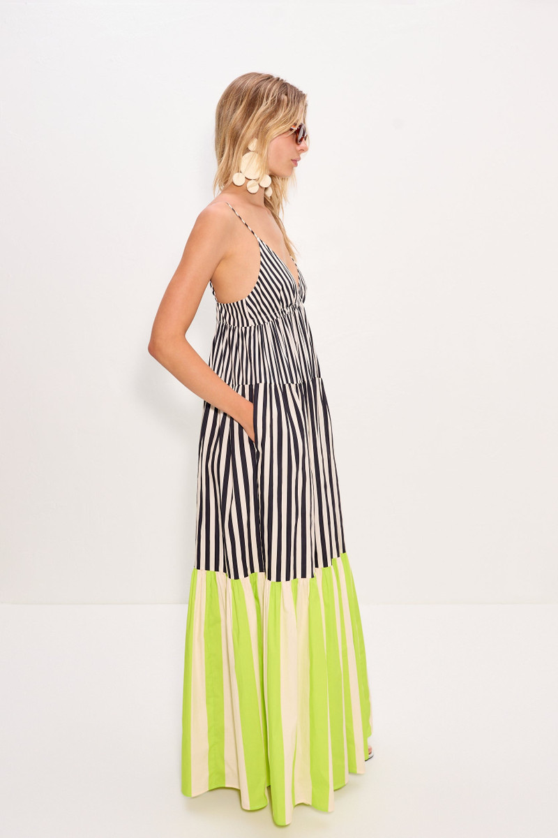 Romi Poplin Dress In Black/Cream/Lime Multi 4