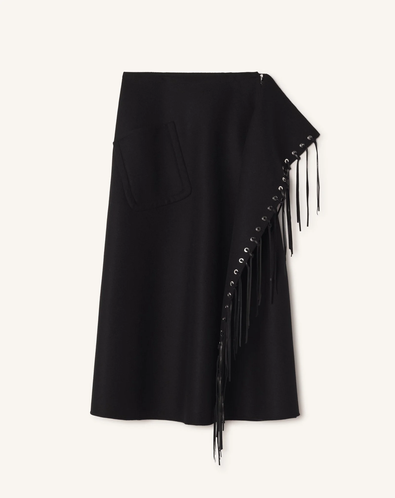 FRINGED SKIRT IN DOUBLE-FACED CASHMERE WOOL - 1