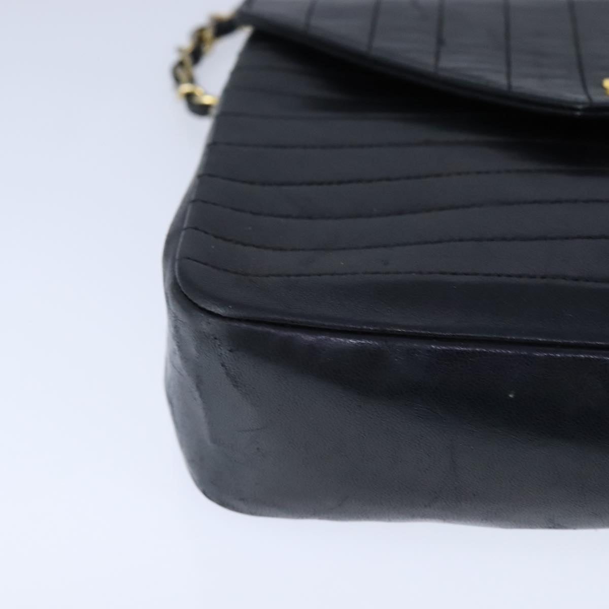 CHANEL Mademoiselle Chain Shoulder Bag Lamb Skin Black Gold CC - 15