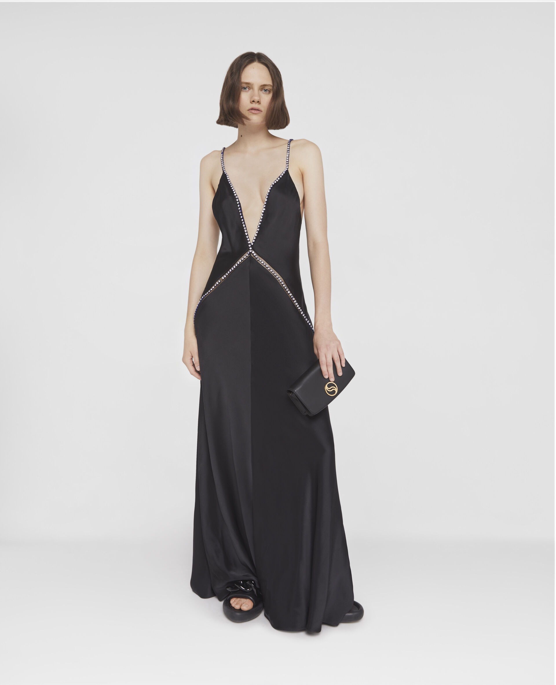 Crystal Frame Double Satin A-Line Maxi Dress - 2