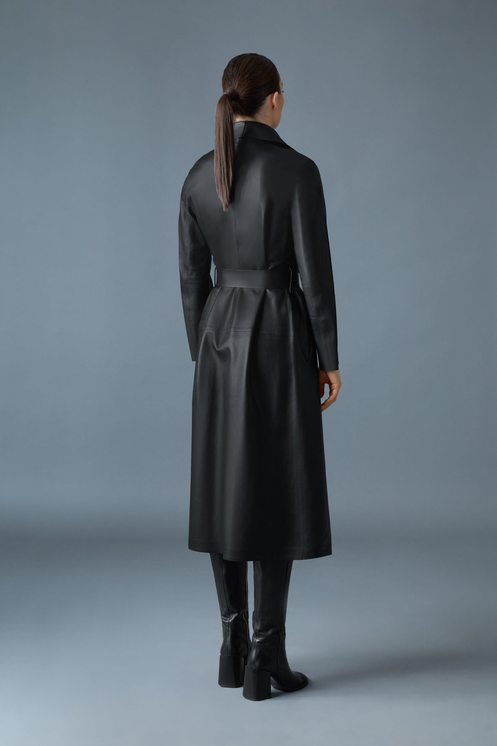 MAI-L Long Leather Wrap Coat - 5